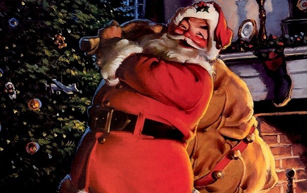 Ο Άγιος Βασίλης με το κόκκινο σκουφί, την περήφανη κοιλιά και τον σάκο με δώρα