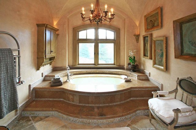 There's a beautiful tub in one wing of the master suite. 